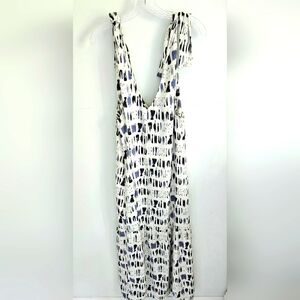 Banana Republic Maxi purple white dress ties at shoulders